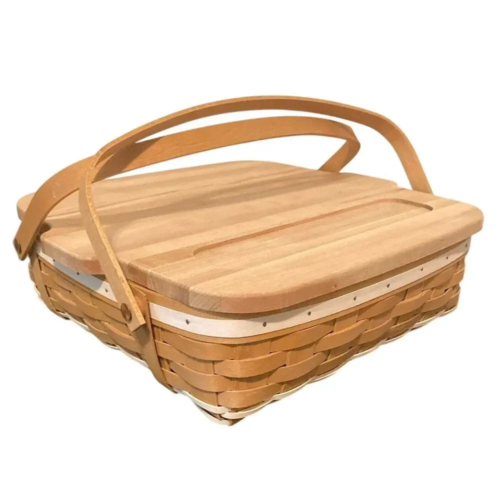 Longaberger 2010 Gourmet Basket with Butcher Block Lid and Protector WoodCrafts